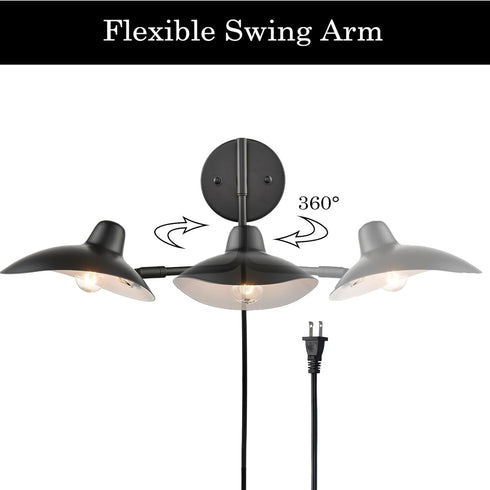 Pulau Modern Black Swing Arm Wall Sconce Plug-in or Hardwired set of 2