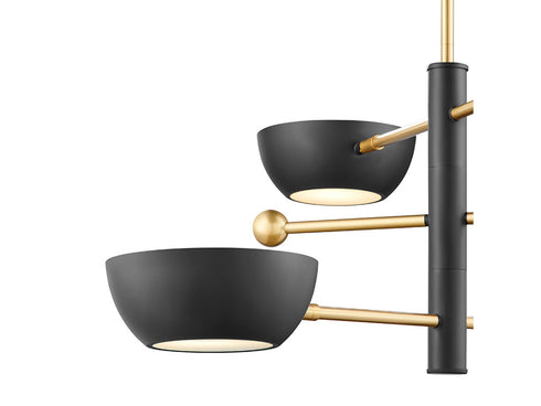 3-Light Chandelier in White and Natural Brass