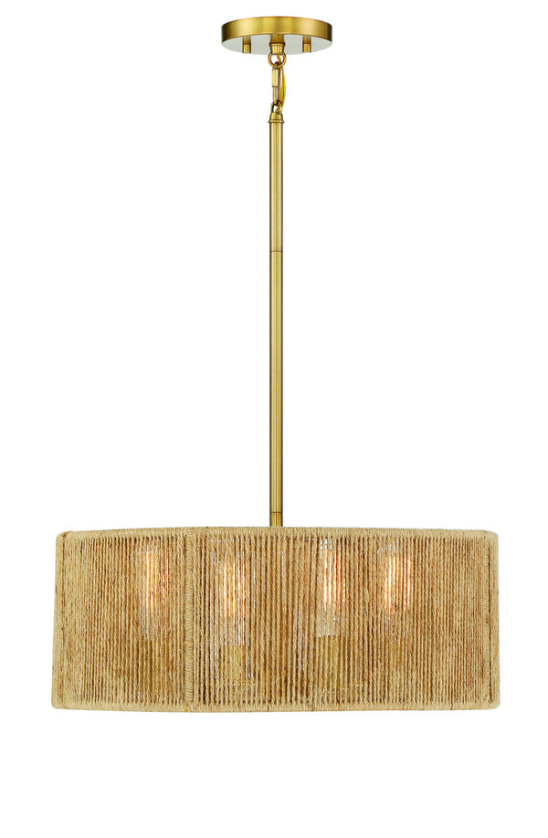 Ashe 4-Light Pendant in Warm Brass and Rope