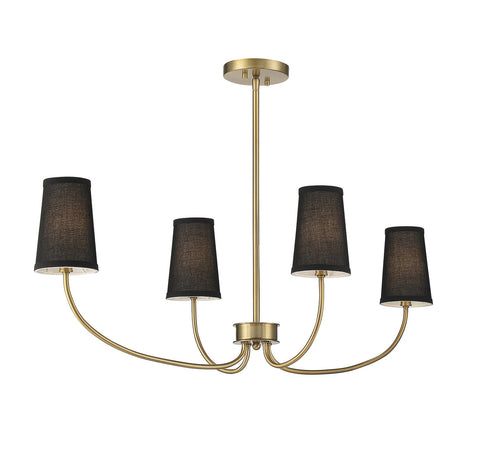 4-Light Chandelier in Natural Brass
