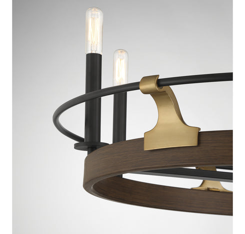 Icarus 6-Light Chandelier in Burnished Brass with Walnut