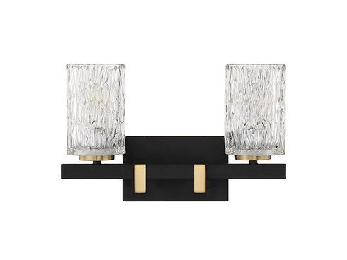 Keene 2-Light Bathroom Vanity Light in Matte Black with Warm Brass Accents