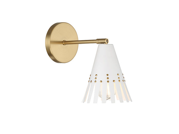 1-Light Adjustable Wall Sconce in White with Natural Brass