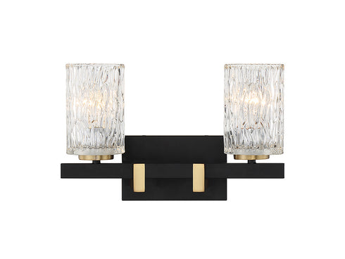 Keene 2-Light Bathroom Vanity Light in Matte Black with Warm Brass Accents