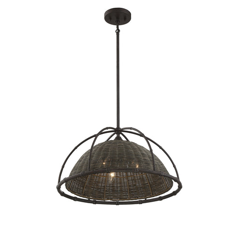 Trentino 3-Light Pendant in Gunsmoke with Gray Rattan