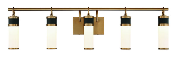 Abel 5-Light LED Bathroom Vanity Light in Matte Black with Warm Brass Accents