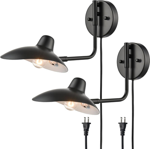 Pulau Modern Black Swing Arm Wall Sconce Plug-in or Hardwired set of 2