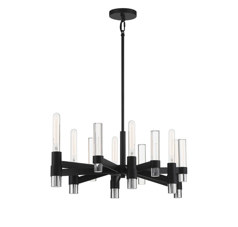 Windamere 6-Light Linear Chandelier in Textured Black with Polished Nickel Accents