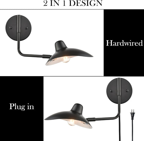 Pulau Modern Black Swing Arm Wall Sconce Plug-in or Hardwired set of 2