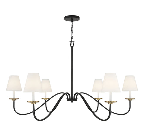 6-Light Chandelier in Black with Natural Brass Accents