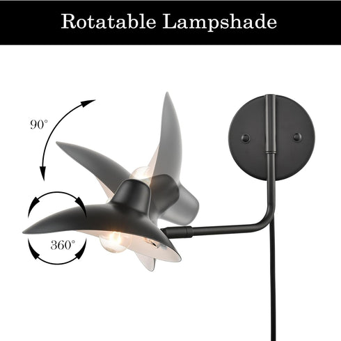 Pulau Modern Black Swing Arm Wall Sconce Plug-in or Hardwired set of 2