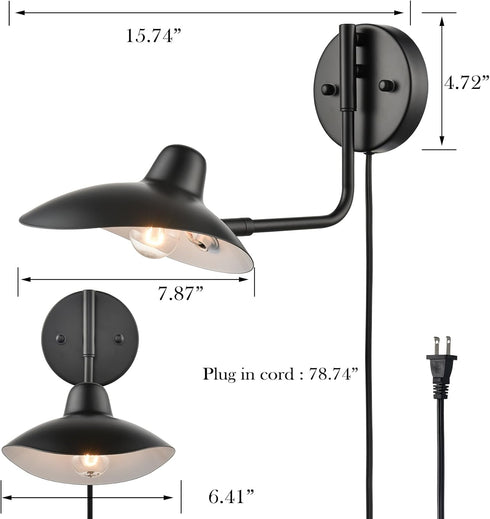 Pulau Modern Black Swing Arm Wall Sconce Plug-in or Hardwired set of 2