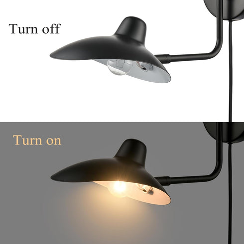 Pulau Modern Black Swing Arm Wall Sconce Plug-in or Hardwired set of 2