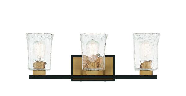 Sidney 3-Light Bathroom Vanity Light in Matte Black with Warm Brass Accents