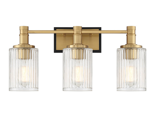 Concord 3-Light Bathroom Vanity Light in Matte Black with Warm Brass