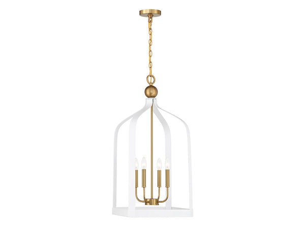 Sheffield 4-Light Pendant in White with Warm Brass Accents