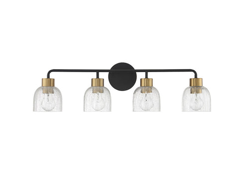 Flagler 4-Light Bathroom Vanity Light in Matte Black with Warm Brass Accents