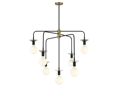 Godfrey 7-Light Chandelier in Matte Black with Warm Brass Accents