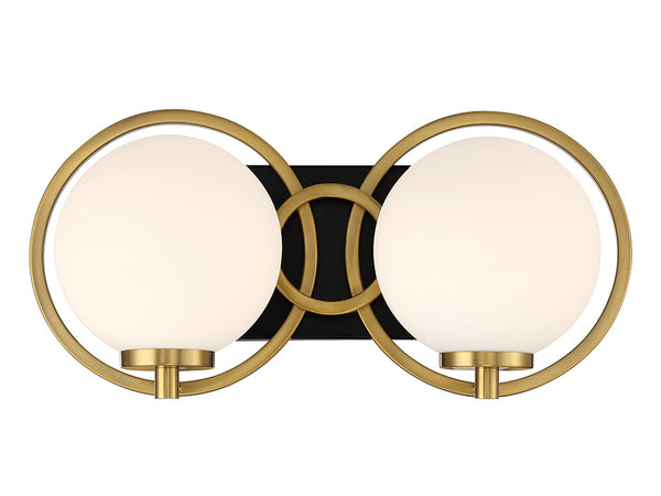 Alhambra 2-Light Bathroom Vanity Light in Matte Black with Warm Brass