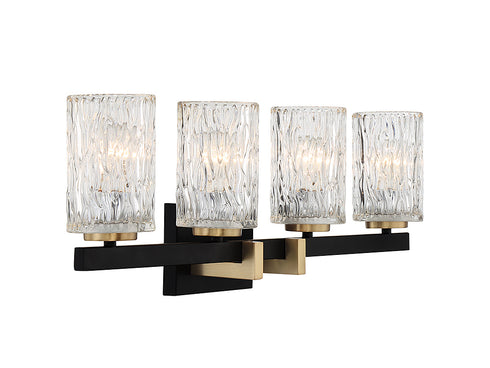 Keene 4-Light Bathroom Vanity Light in Matte Black with Warm Brass Accents