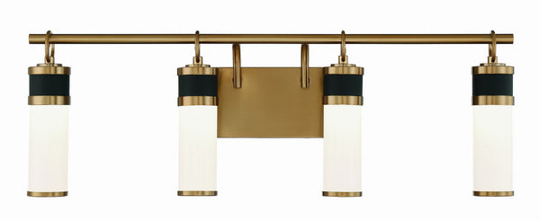 Abel 4-Light LED Bathroom Vanity Light in Matte Black with Warm Brass Accents
