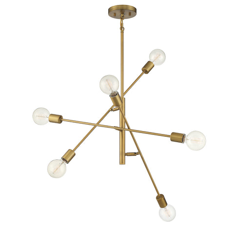 6-Light Chandelier in Natural Brass
