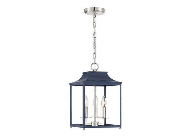 3-Light Pendant in Navy Blue with Polished Nickel