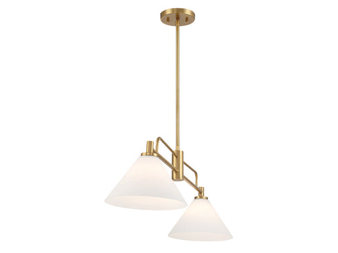 2-Light Linear Chandelier in Natural Brass