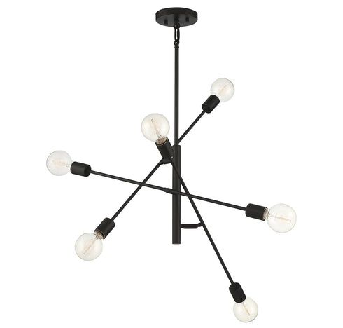 6-Light Chandelier in Natural Brass