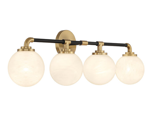 Dresden 4-Light Bathroom Vanity Light in Matte Black with Warm Brass Accents
