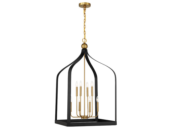 Sheffield 8-Light Pendant in Matte Black with Warm Brass Accents