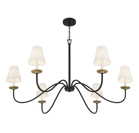 6-Light Chandelier in Black with Natural Brass Accents