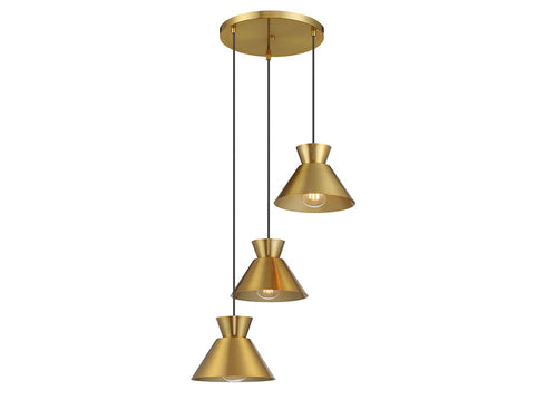3-Light Multi-Point Chandelier in Natural Brass