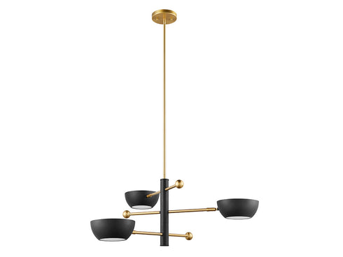 3-Light Chandelier in White and Natural Brass