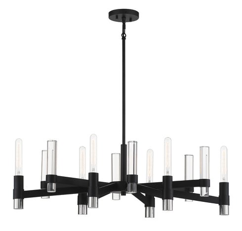 Windamere 6-Light Linear Chandelier in Textured Black with Polished Nickel Accents
