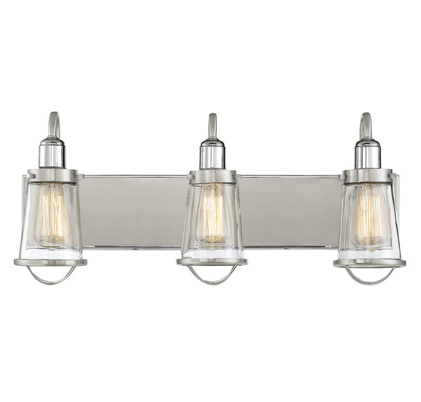 Lansing 3-Light Bathroom Vanity Light in Satin Nickel with Polished Nickel Accents