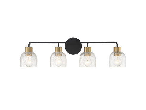 Flagler 4-Light Bathroom Vanity Light in Matte Black with Warm Brass Accents