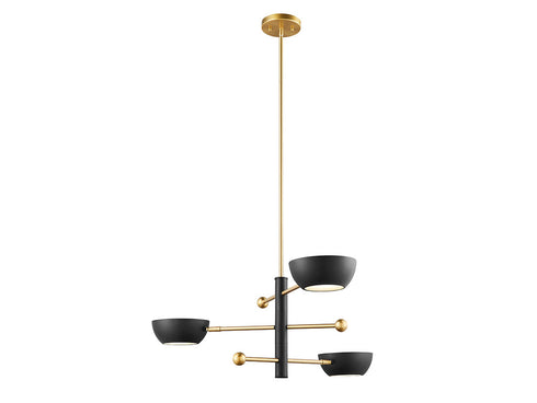 3-Light Chandelier in White and Natural Brass