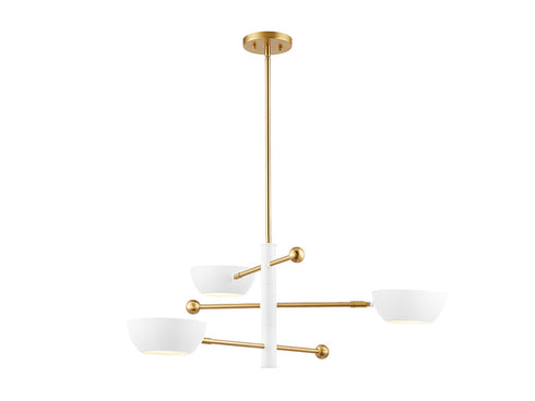 3-Light Chandelier in White and Natural Brass