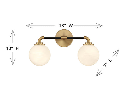 Dresden 2-Light Bathroom Vanity Light in Matte Black with Warm Brass Accents