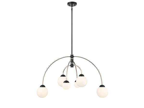 6-Light Chandelier in Matte Black with Polished Nickel