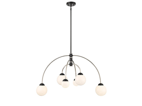 6-Light Chandelier in Matte Black with Polished Nickel