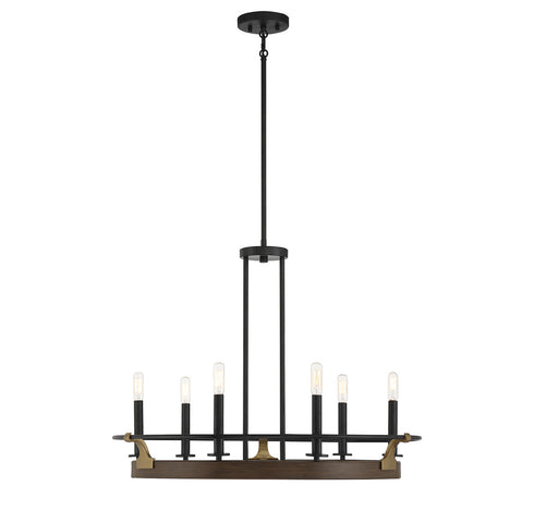 Icarus 6-Light Chandelier in Burnished Brass with Walnut