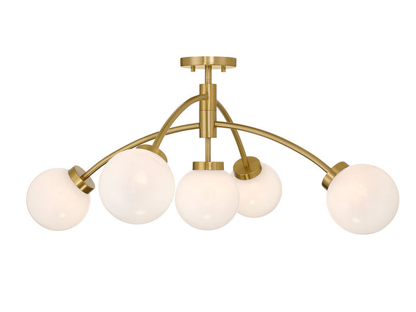 Redfield 5-Light Semi-Flush in Warm Brass