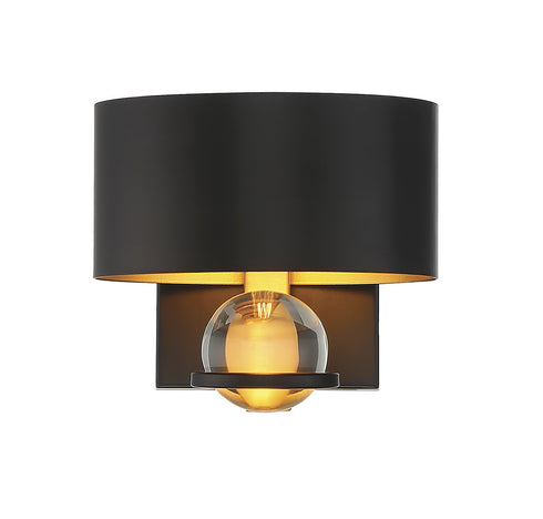 Chambord 1-Light Wall Sconce in Vintage Black with Warm Brass Accents