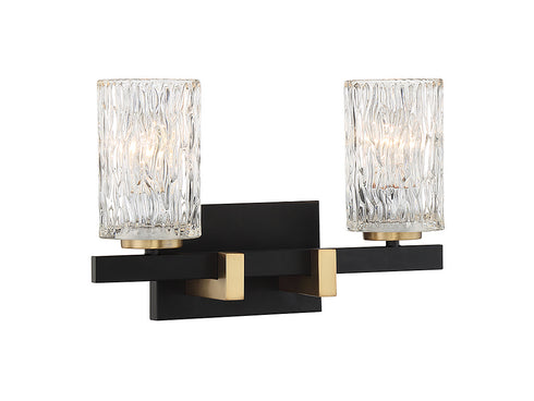 Keene 2-Light Bathroom Vanity Light in Matte Black with Warm Brass Accents