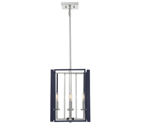 Champlin 4-Light Pendant in Navy with Polished Nickel Accents