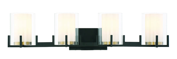 Eaton 4-Light Bathroom Vanity Light in Matte Black with Warm Brass Accents