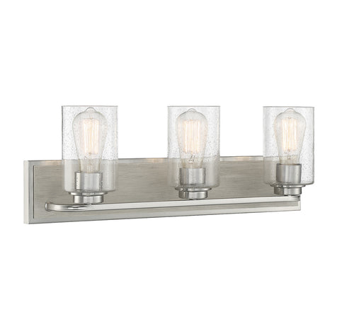 Sheppard 3-Light Bathroom Vanity Light in Satin Nickel with Greywood