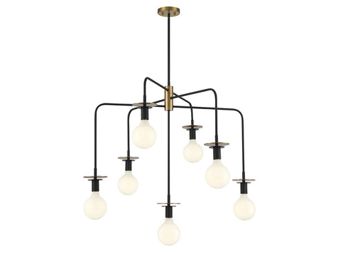 Godfrey 7-Light Chandelier in Matte Black with Warm Brass Accents